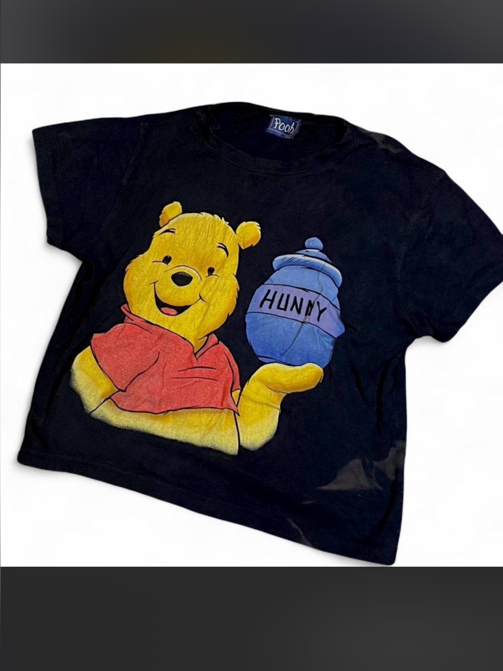 Disney Black Winnie the Pooh Crop Top with Red and Blue Graphic